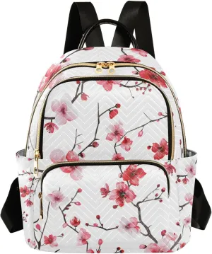 ALAZA Cherry Blossoms Pink Red Small Backpack Purse for Women Travel Bag Lightweight Shoulder Bag Fashion Daypack
