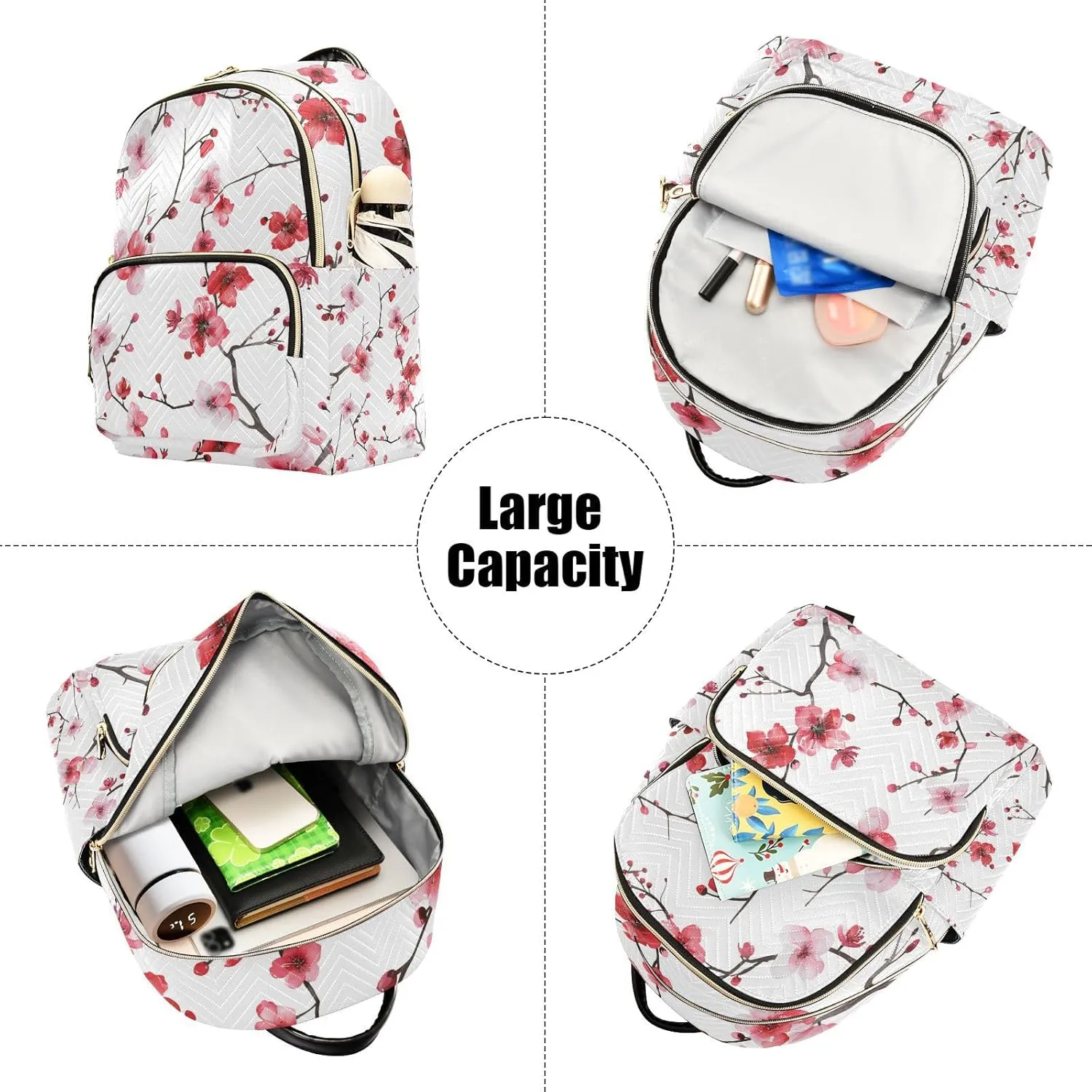 ALAZA Cherry Blossoms Pink Red Small Backpack Purse for Women Travel Bag Lightweight Shoulder Bag Fashion Daypack