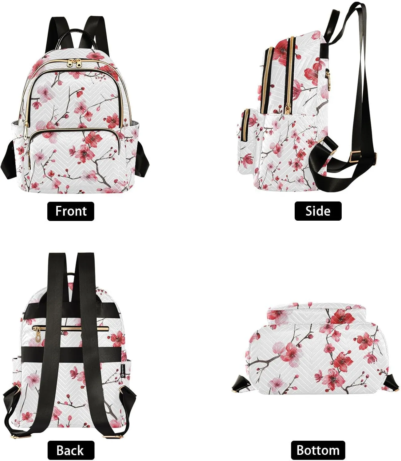 ALAZA Cherry Blossoms Pink Red Small Backpack Purse for Women Travel Bag Lightweight Shoulder Bag Fashion Daypack