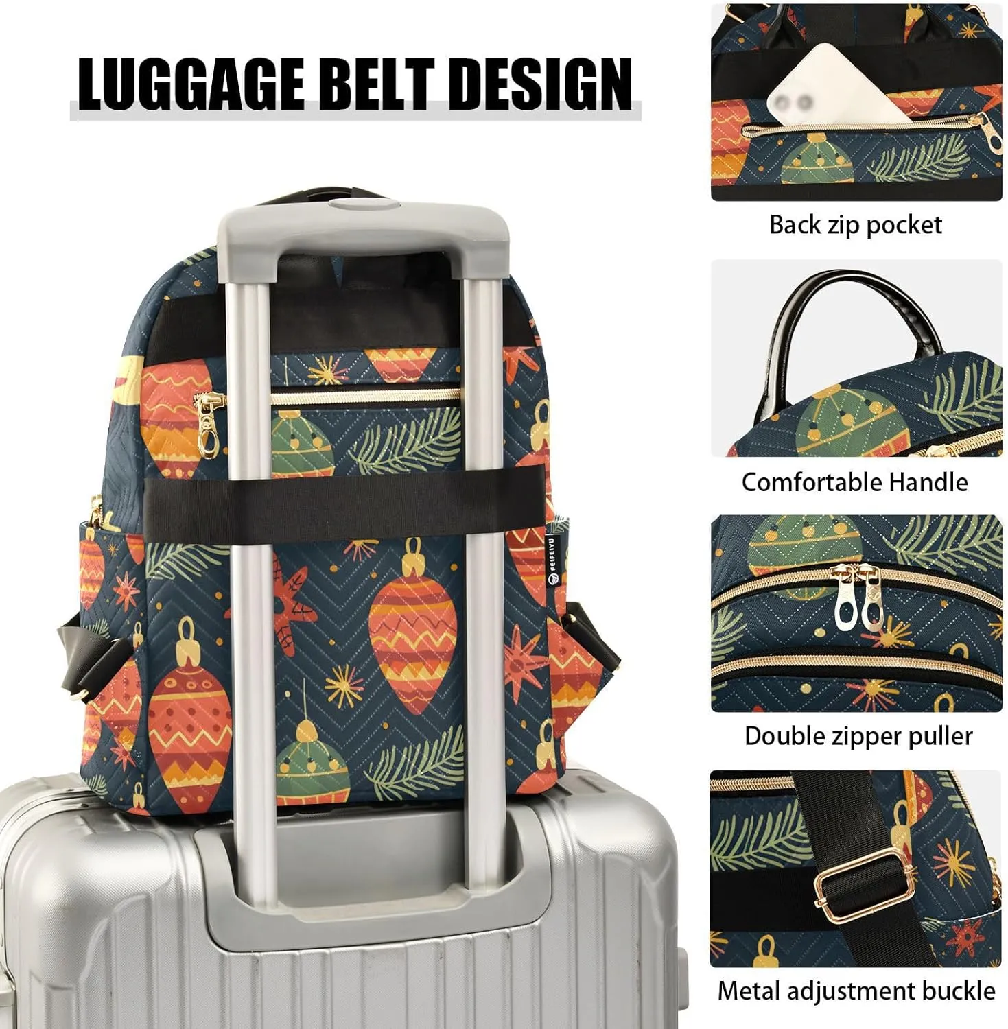 ALAZA Christmas Lantern Mini Backpack Purse for Women Travel Bag Lightweight Shoulder Bag Fashion Daypack