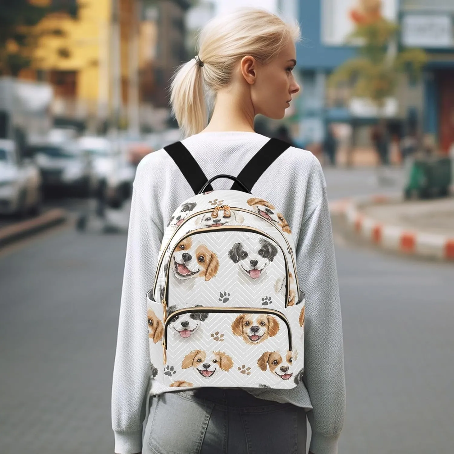 ALAZA Mini Backpack for Women Dogs Footprints Travel Backpack Purse for Ladies Handbag Shoulder Bag Casual Daypack, M