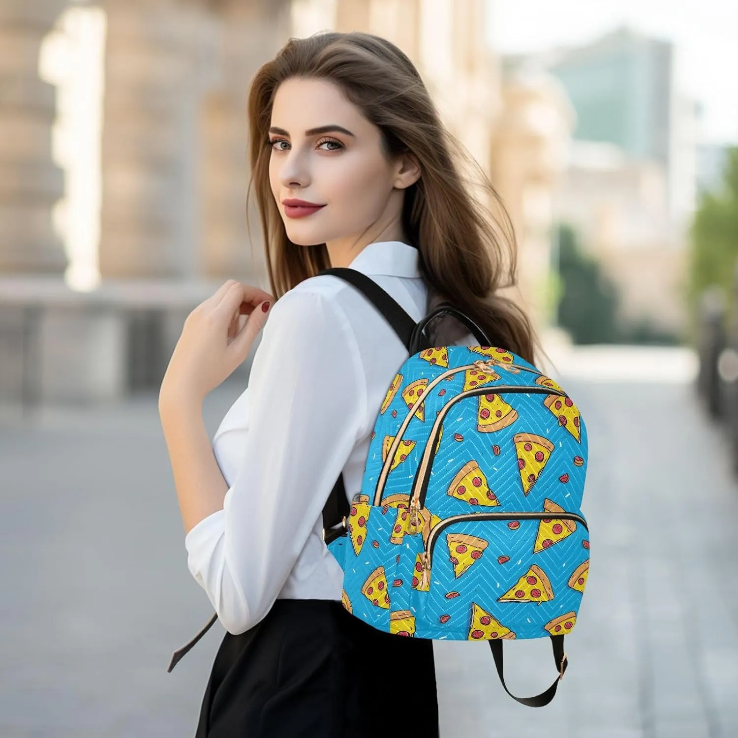 ALAZA Mini Backpack for Women Pizza Slices Bule Travel Backpack Purse for Ladies Handbag Shoulder Bag Casual Daypack, M