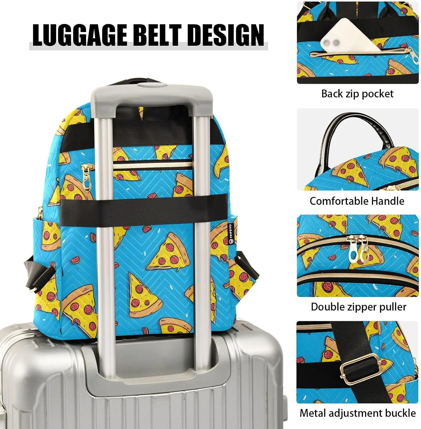 ALAZA Mini Backpack for Women Pizza Slices Bule Travel Backpack Purse for Ladies Handbag Shoulder Bag Casual Daypack, M