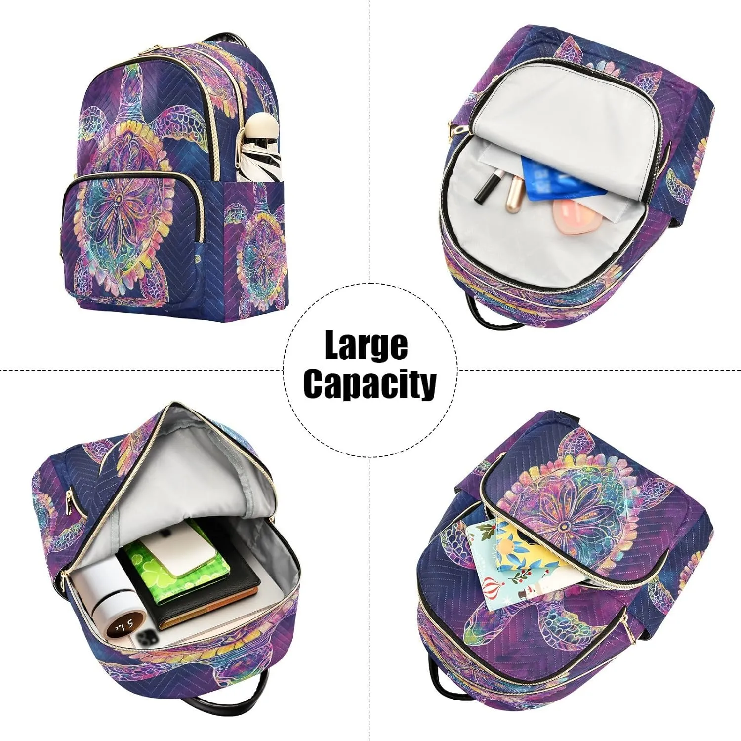 ALAZA Mini Backpack for Women Turtle Colorful Mandala Travel Backpack Purse for Ladies Handbag Shoulder Bag Casual Daypack, M