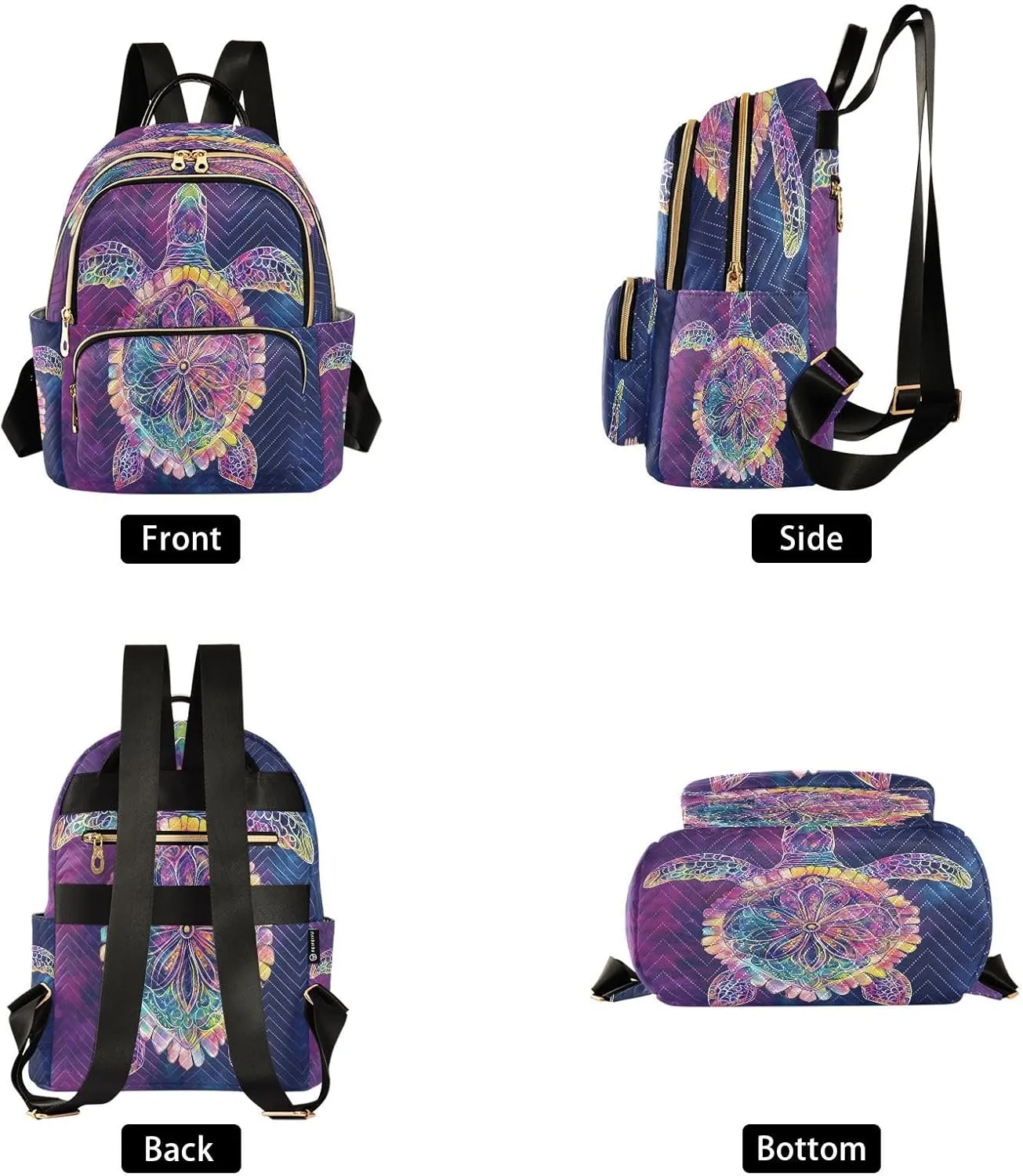 ALAZA Mini Backpack for Women Turtle Colorful Mandala Travel Backpack Purse for Ladies Handbag Shoulder Bag Casual Daypack, M