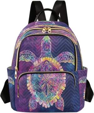 ALAZA Mini Backpack for Women Turtle Colorful Mandala Travel Backpack Purse for Ladies Handbag Shoulder Bag Casual Daypack, M