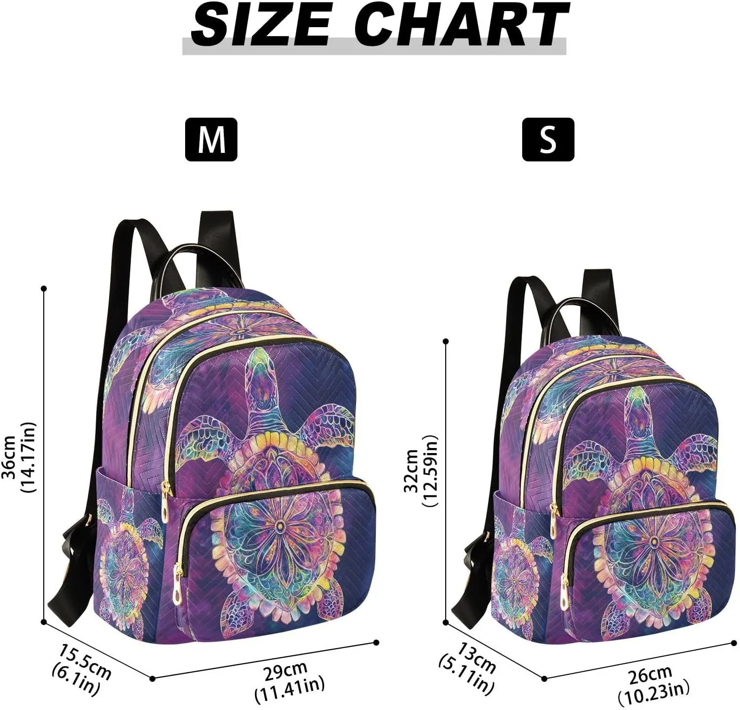 ALAZA Mini Backpack for Women Turtle Colorful Mandala Travel Backpack Purse for Ladies Handbag Shoulder Bag Casual Daypack, M