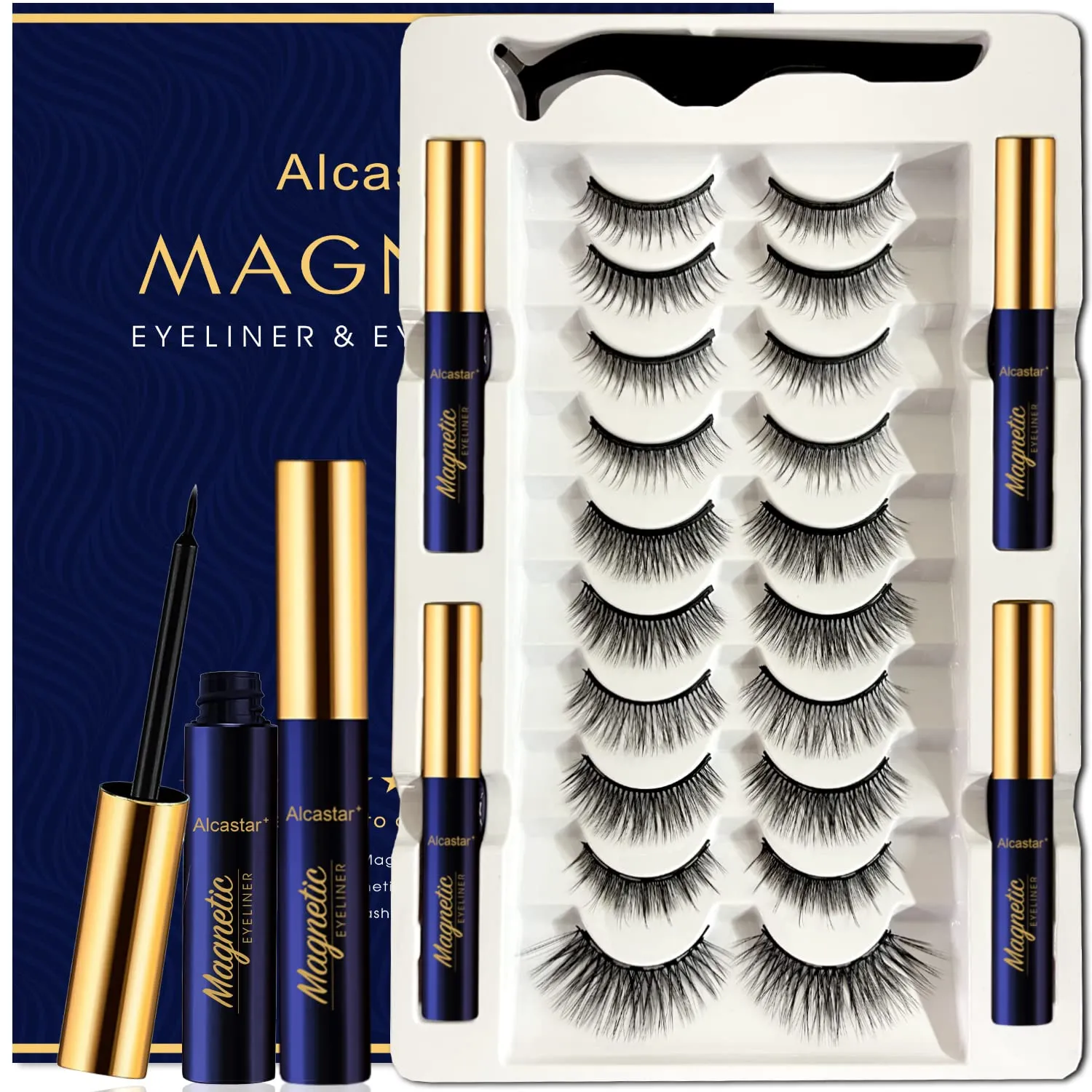 Alcastar Magnetic Eyelashes Natural Look,Magnetic Lashes with Eyeliner Kit,Waterproof, Long Lasting, Easy to Apply,