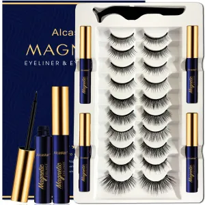 Alcastar Magnetic Eyelashes Natural Look,Magnetic Lashes with Eyeliner Kit,Waterproof, Long Lasting, Easy to Apply,