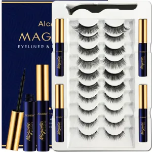 Alcastar Magnetic Eyelashes with Eyeliner Kit, Reusable Magnetic lashes, Waterproof, Long Lasting,Magnet Eyelashes Easy to Apply