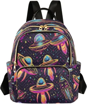 Alien Spacecraft Mini Backpack Purse for Women Travel Bag Lightweight Shoulder Bag Fashion Daypack