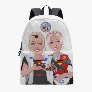 ALL OVER PRINT CANVAS BACKPACK GLOBAL FREEDOM UNITED GIRLS ISRAEL & GERMANY OLD PEACE WIGHT