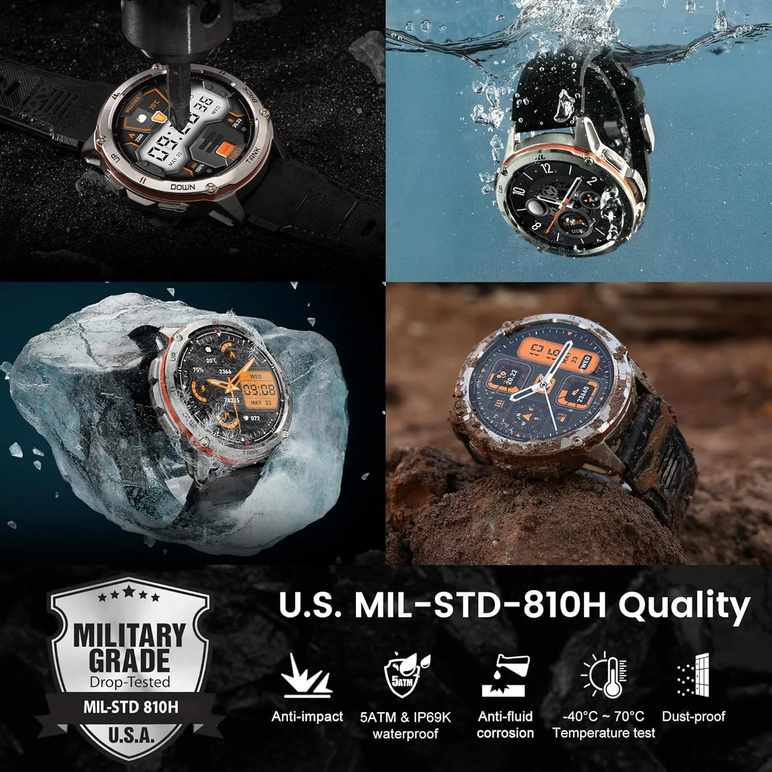 AMAZTIM GPS Smart Watch for Men, 6 Satellite Positioning, Compass, Stainless Steel Body, 50M Waterproof, 470mAh Extra-Large Battery, Answer/Make Call, 1.43" AMOLED Screen, Compatible for Android iOS