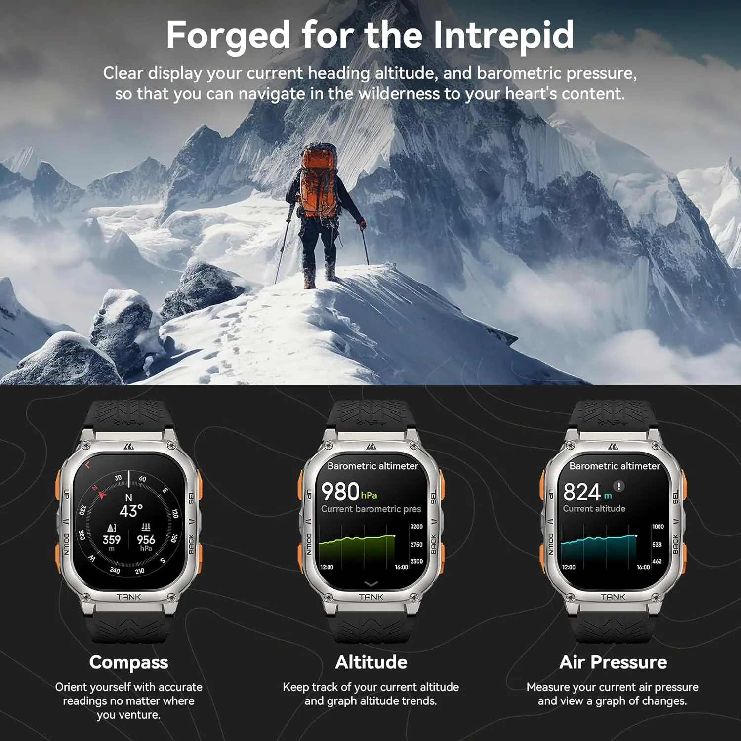 AMAZTIM Military Smart Watch with GPS, 6 Satellite Positioning/Compass, Stainless Steel Body, 50M Waterproof, 40 Days Extra-Long Battery, Answer/Make Call, 2" AMOLED Screen, Compatible for Android iOS