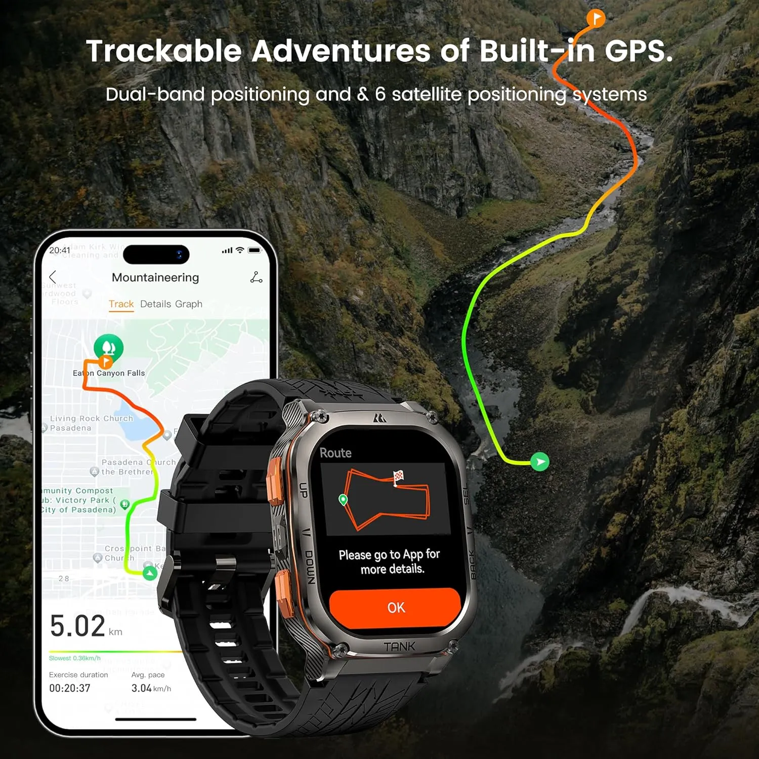 AMAZTIM Military Smart Watch with GPS, 6 Satellite Positioning/Compass, Stainless Steel Body, 50M Waterproof, 480mAh Extra-large battery, Answer/Make Call, 2" AMOLED Screen, Compatible for Android iOS