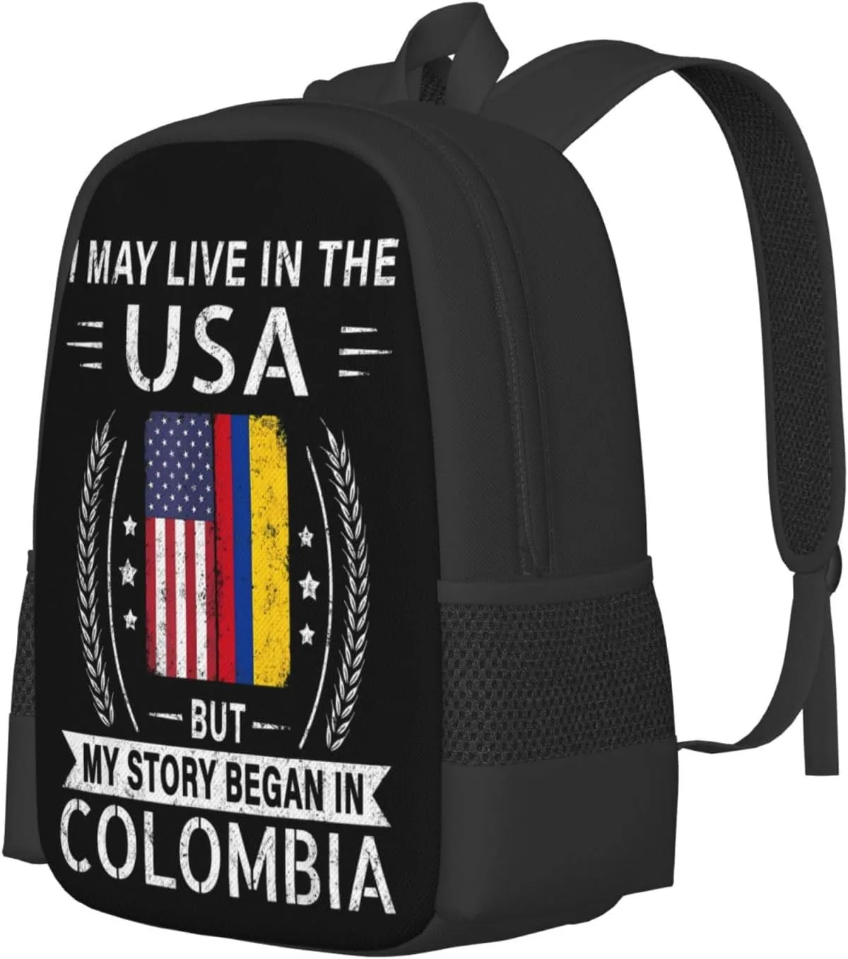 American Colombian Flag My Story Began In Colombia Casual Backpack Large Capacity Backpacks 15 Inch Laptop Back Pack Travel Rucksack Daypack Commuter Bags with Adjustable Strap for Camping
