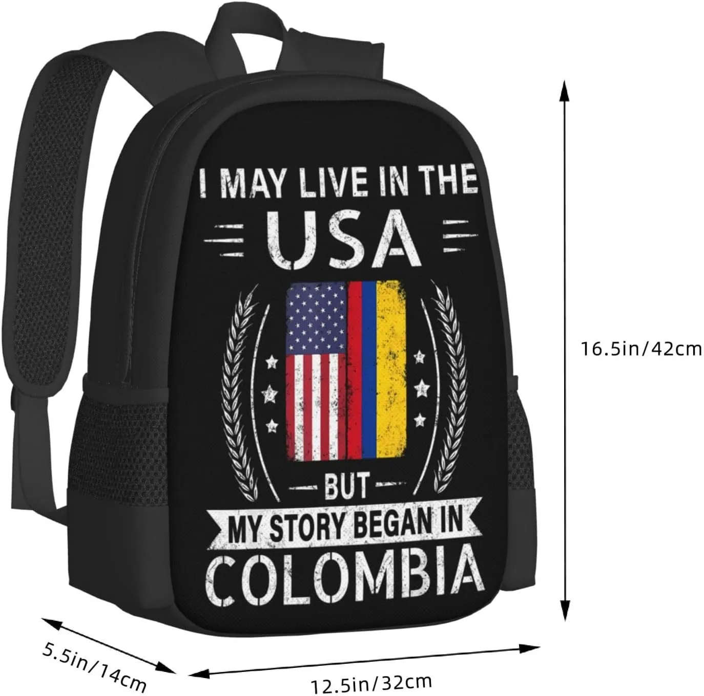 American Colombian Flag My Story Began In Colombia Casual Backpack Large Capacity Backpacks 15 Inch Laptop Back Pack Travel Rucksack Daypack Commuter Bags with Adjustable Strap for Camping
