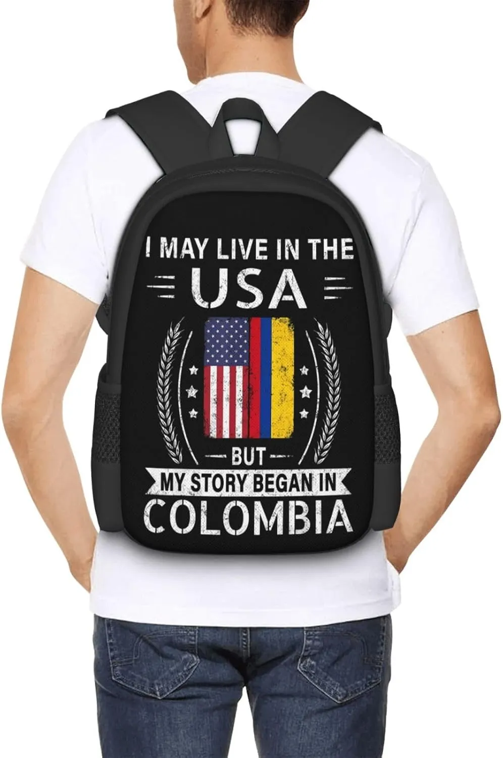 American Colombian Flag My Story Began In Colombia Casual Backpack Large Capacity Backpacks 15 Inch Laptop Back Pack Travel Rucksack Daypack Commuter Bags with Adjustable Strap for Camping