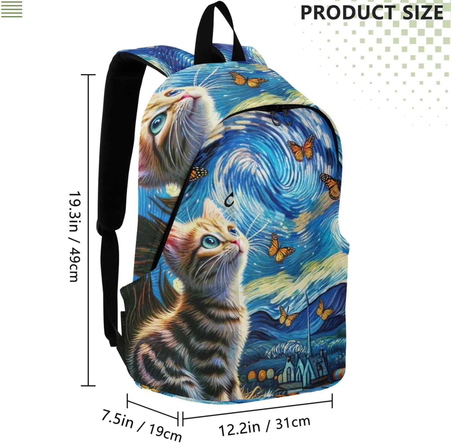 Animal Print Cute Backpacks for Woman Daypack Cute Kitten Starry Night Cat Cool Gifts for College Students