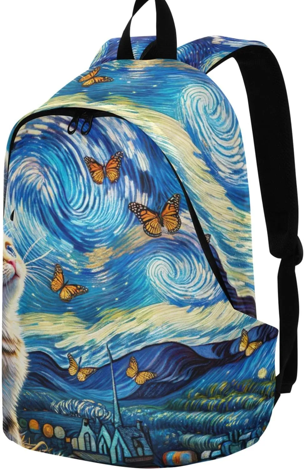 Animal Print Cute Backpacks for Woman Daypack Cute Kitten Starry Night Cat Cool Gifts for College Students