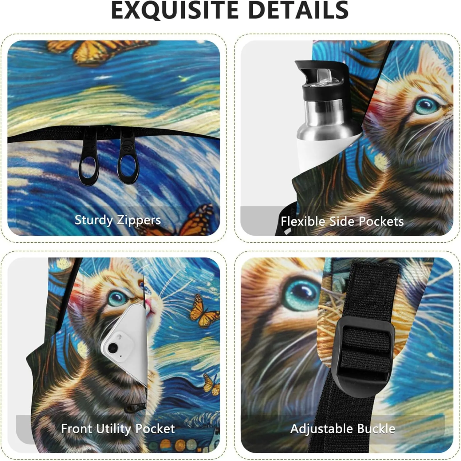 Animal Print Cute Backpacks for Woman Daypack Cute Kitten Starry Night Cat Cool Gifts for College Students