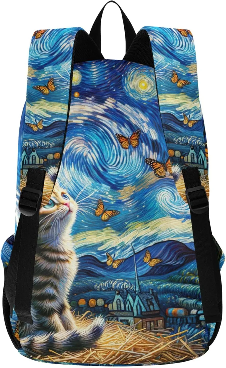 Animal Print Cute Backpacks for Woman Daypack Cute Kitten Starry Night Cat Cool Gifts for College Students