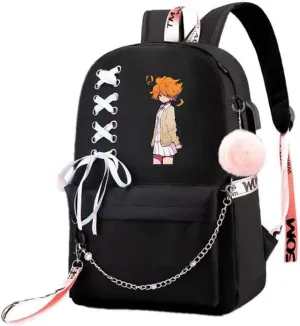 Anime The Promised Neverland Emma Ray Norman Backpack Cosplay Kawaii Ribbon Bag (2)