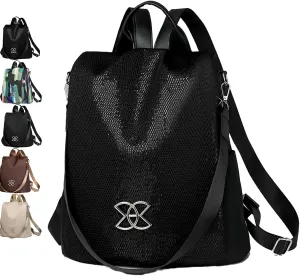 Anti-Theft Large Capacity Backpack, Women Large Capacity Travel Backpack, Leisure Shoulder Bag, For all Occasions (Black Sequins)