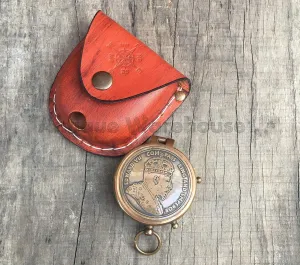 Antique Brass Camping, Hiking & Working Pocket Compass with Leather Case Marine Lover Compass Gift