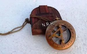 Antique Compass with Leather Case Brass Handmade Pocket Compass Push Button Compass Gift Item