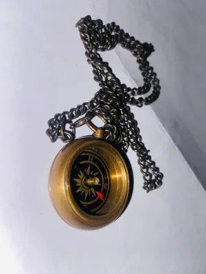 Antique Locket Brass Compass with Chain Handmade Navigation Compass for Hiking Camping and Nautical Gift, AN-AU-01