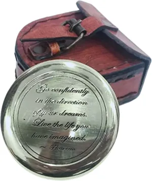 Antique Nautical Vintage Directional Magnetic Compass with Famous Scripture Quote Engraved Baptism Gifts with Leather Case for Loved Ones, Son, Father, Love, Partner, Spouse, Fiancé.