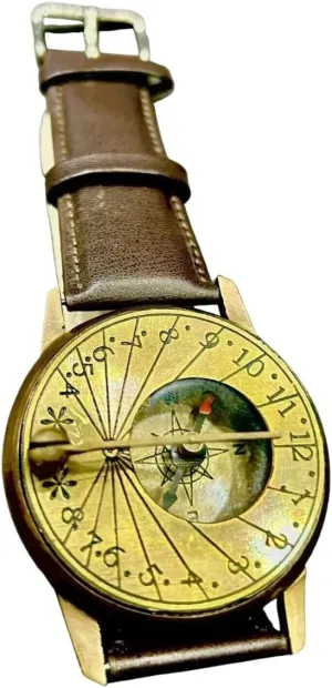 Antique Steampunk Compass Wrist Sundial Brass Watch Nautical Style Leather Gift