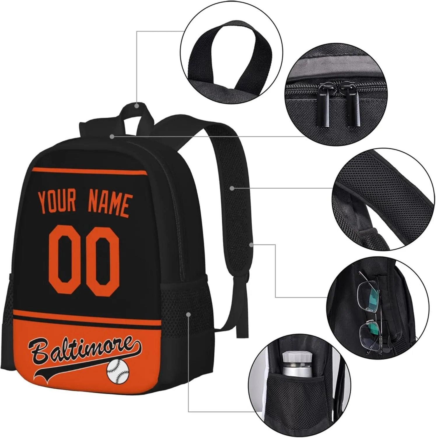 ANTKING Baltimore Backpack High capacity Custom Any Name and Any Number Gifts for Kids Men Fans