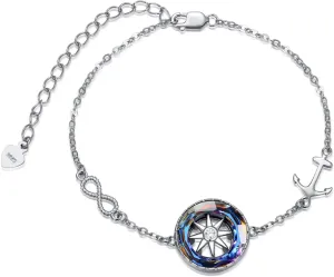 AOBOCO Compass Bracelet 925 Sterling Silver Compass Jewelry Charm Bracelet with Color Change Circle Crystal, 2024 Graduation Gifts for Women Sisters Daughter