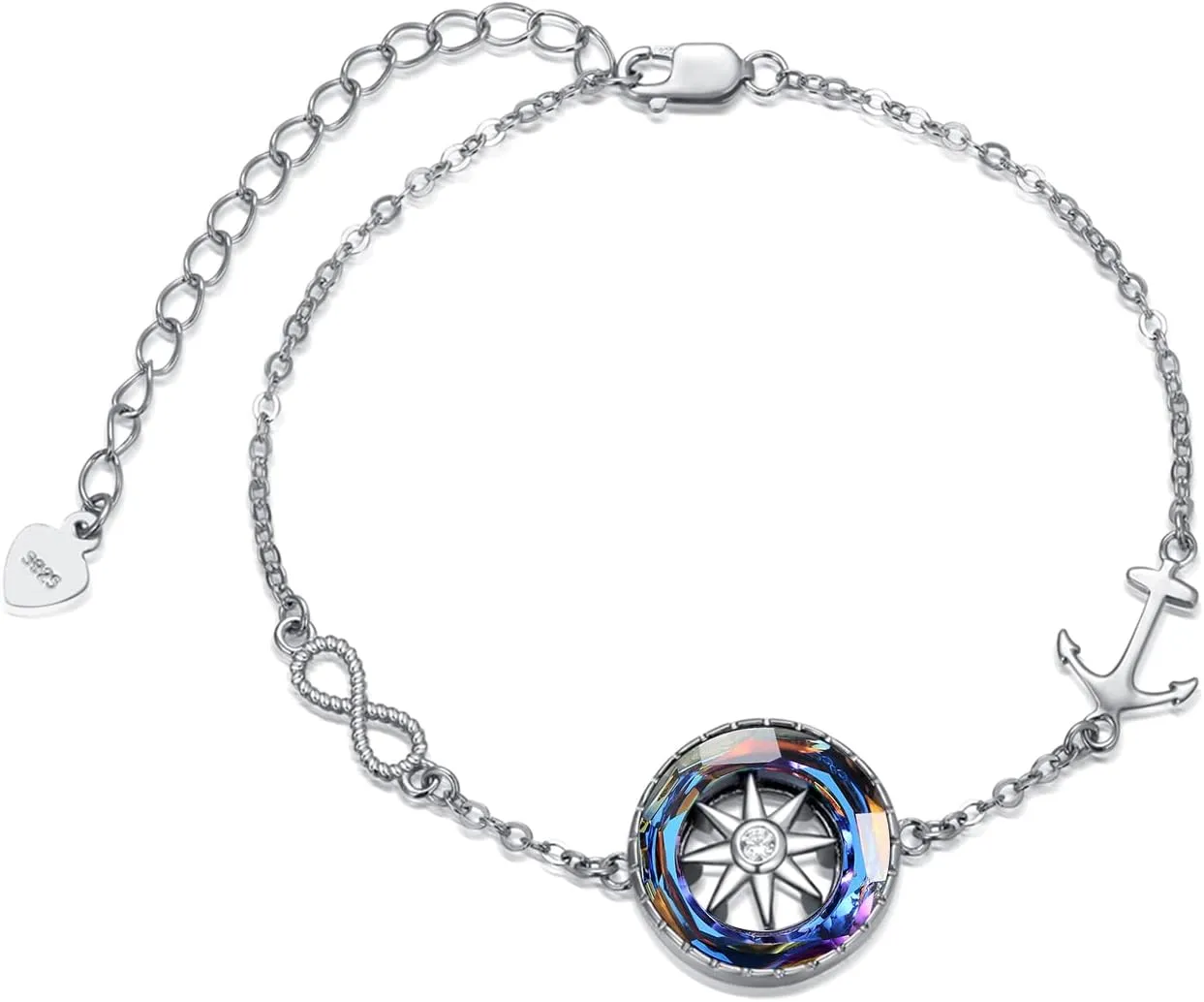 AOBOCO Compass Bracelet 925 Sterling Silver Compass Jewelry Charm Bracelet with Color Change Circle Crystal, 2024 Graduation Gifts for Women Sisters Daughter