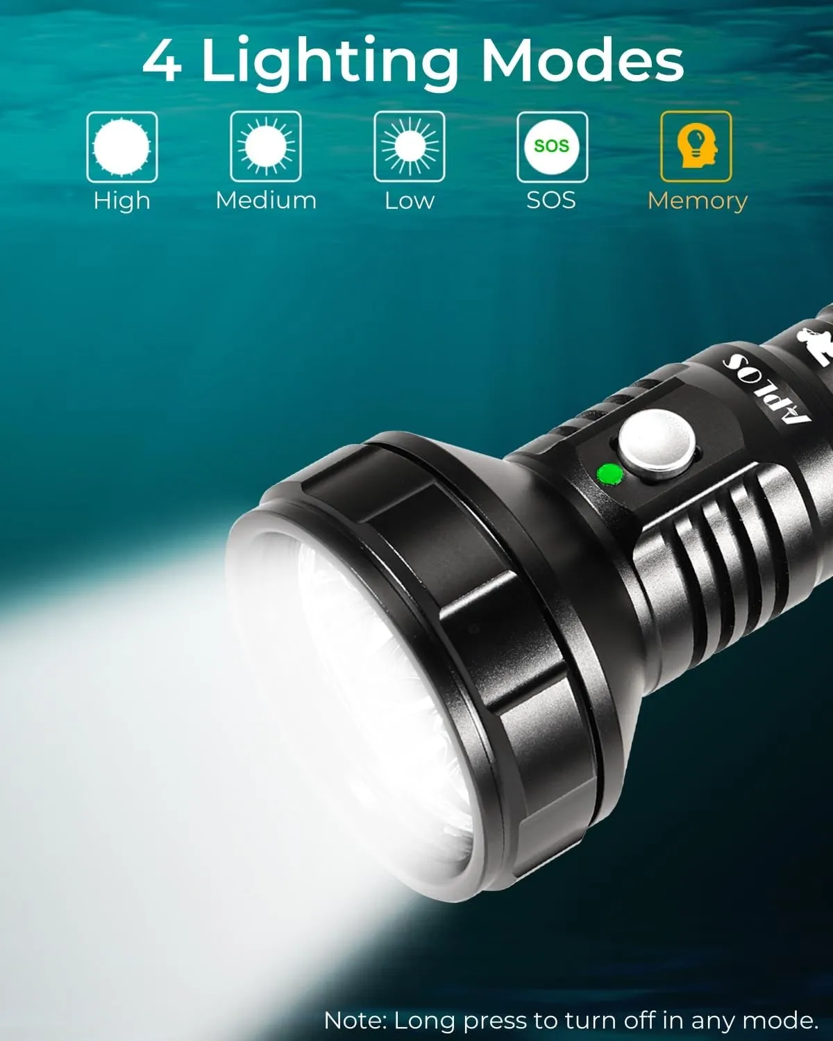 APLOS AP200 Scuba Diving Flashlight, 20000 Lumen Dive Light, Waterproof Underwater Dive Torch with Rechargeable 5000mAh Battery & Charger