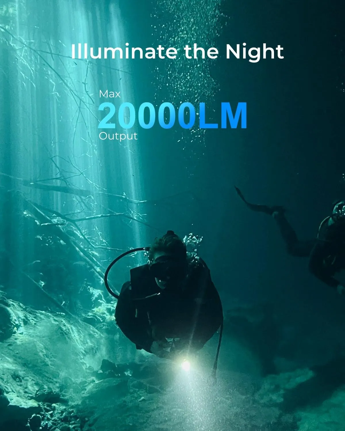APLOS AP200 Scuba Diving Flashlight, 20000 Lumen Dive Light, Waterproof Underwater Dive Torch with Rechargeable 5000mAh Battery & Charger
