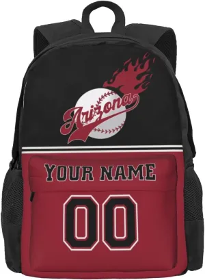 Arizona Backpack,Custom Baseball Sports Backpack With Name And Number,Personalized High Capacity Casual Laptop Bag Travel Bag Gifts For Fans Men Women