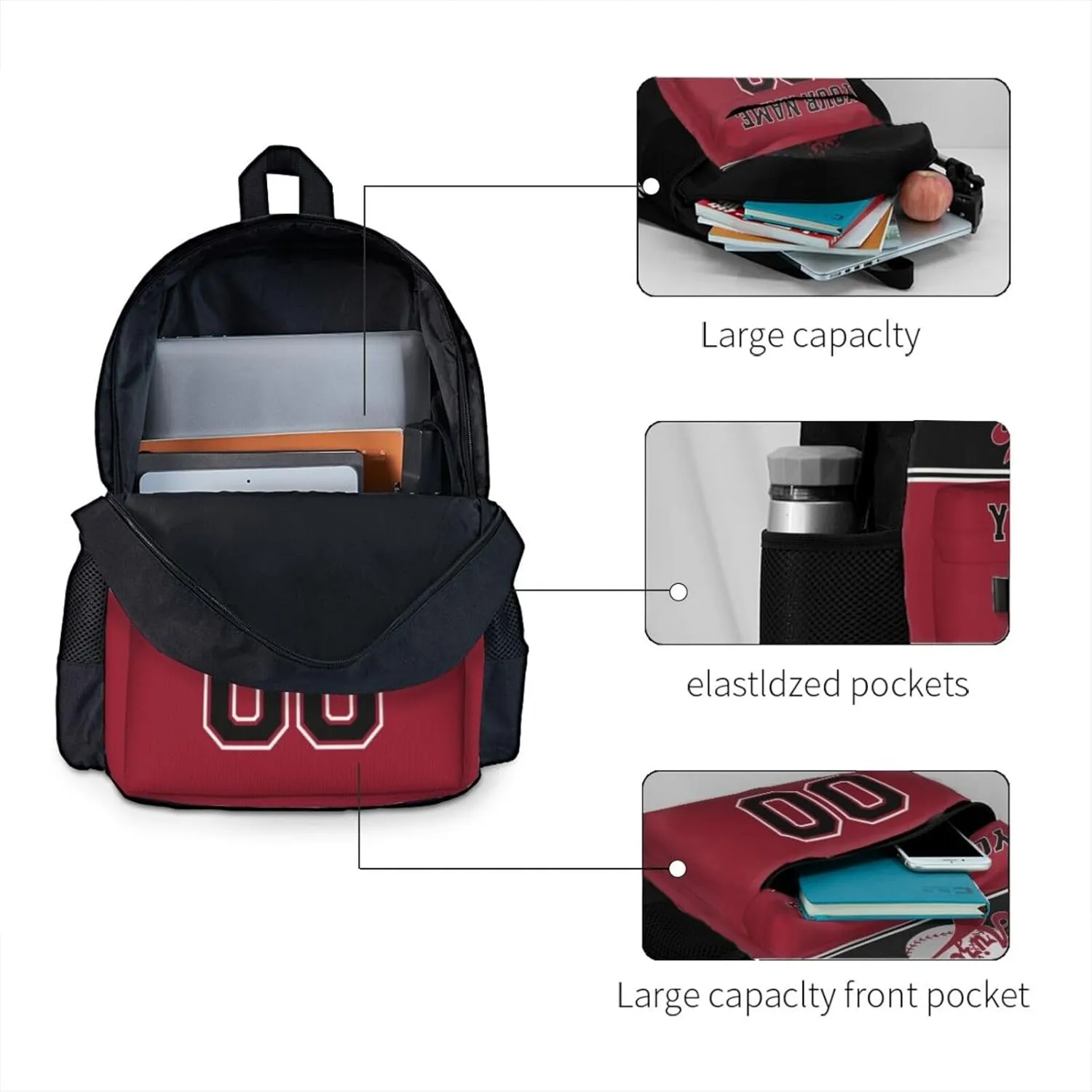 Arizona Backpack,Custom Baseball Sports Backpack With Name And Number,Personalized High Capacity Casual Laptop Bag Travel Bag Gifts For Fans Men Women