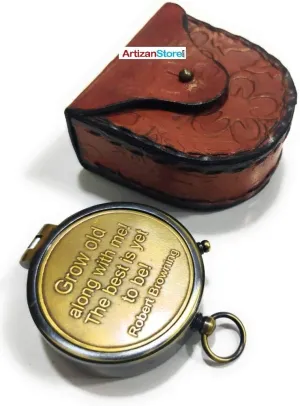 ARTIZANSTORE Grow Old with Me Compass Nautical Leather Case, Directional Magnetic Compass