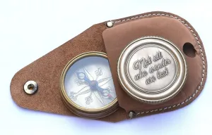 ARTIZANSTORE Not All Who Wander are Lost Engraved Brass Compass with Leather Case, Pirates Compass, Magnetic Navigational Instrument