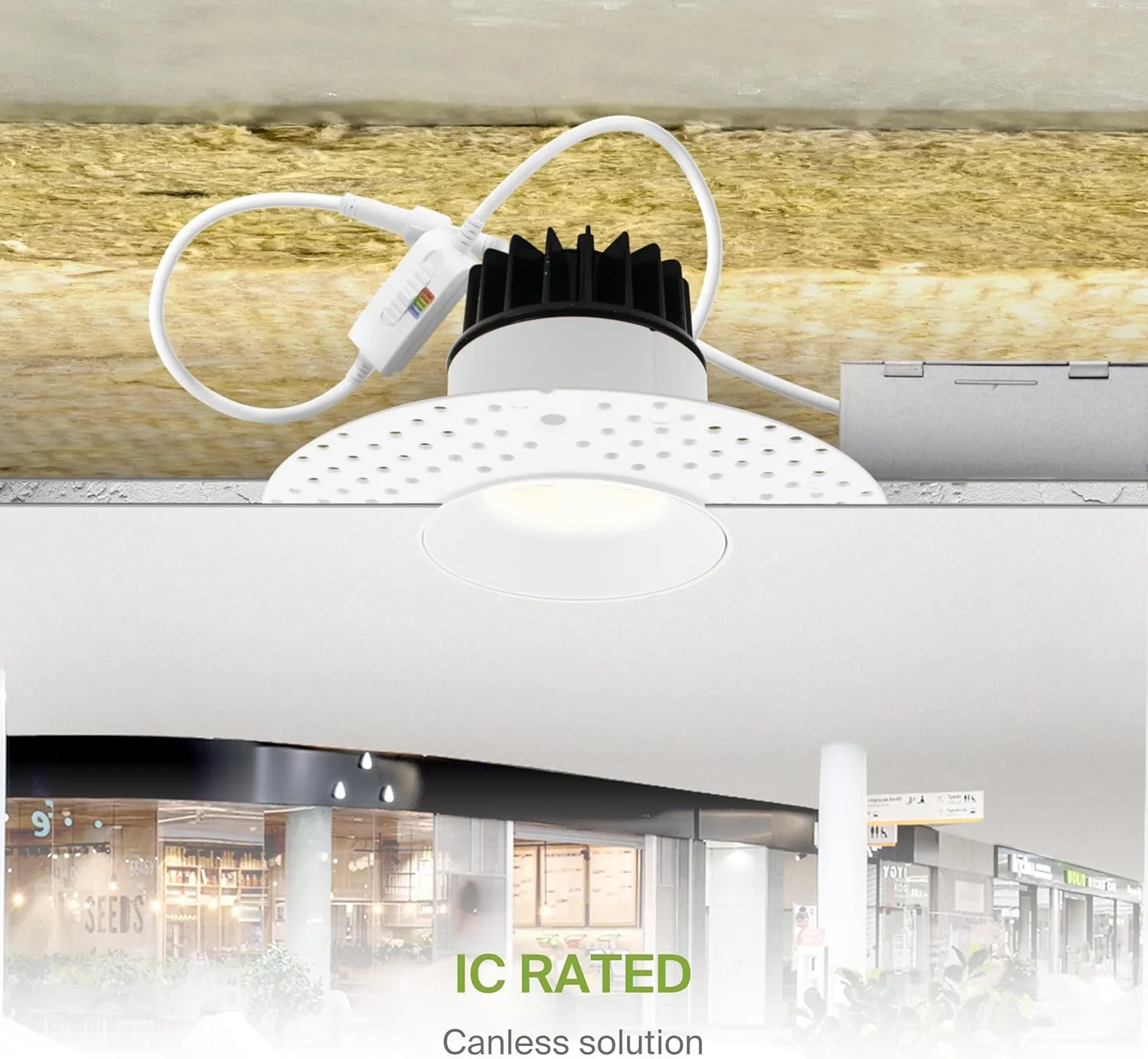 ASD Trimless 3 Inch LED Recessed Light, 12W 120V Triac Round Commercial Downlight, Canless Dimmable Lights for Ceiling with J-Box, 5 CCT 2700K-5000K, CRI 90 , IC Rated, ETL, White, 4 Pack