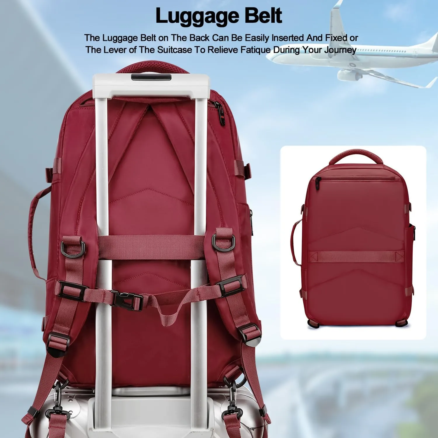 Asenlin 40L Travel Backpack for Women Men，17 Inch Laptop Backpack Flight Approved Luggage Carry On Water Resistant for Weekender Overnight Large Daypack Red