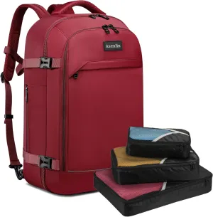 Asenlin 40L Travel Backpack for Women Men，17 Inch Laptop Backpack Flight Approved Luggage Carry On Water Resistant for Weekender Overnight Large Daypack Red
