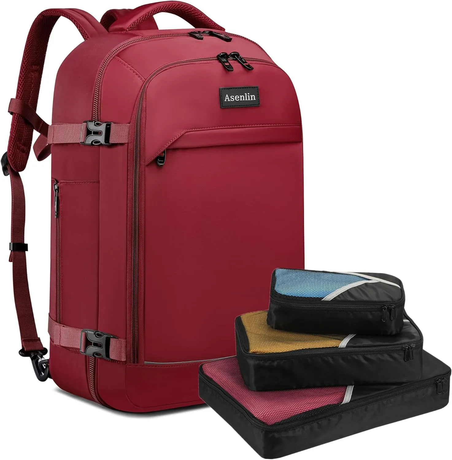 Asenlin 40L Travel Backpack for Women Men，17 Inch Laptop Backpack Flight Approved Luggage Carry On Water Resistant for Weekender Overnight Large Daypack Red