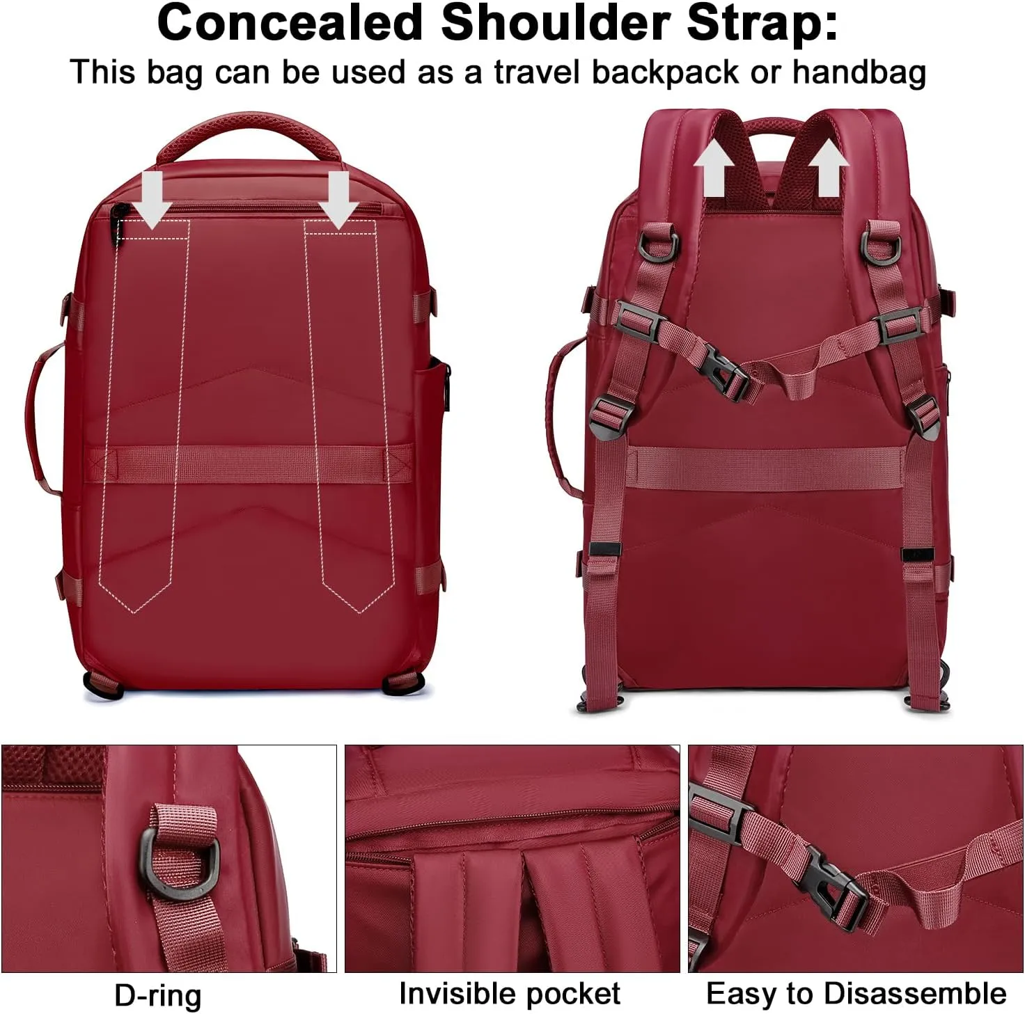 Asenlin 40L Travel Backpack for Women Men，17 Inch Laptop Backpack Flight Approved Luggage Carry On Water Resistant for Weekender Overnight Large Daypack Red
