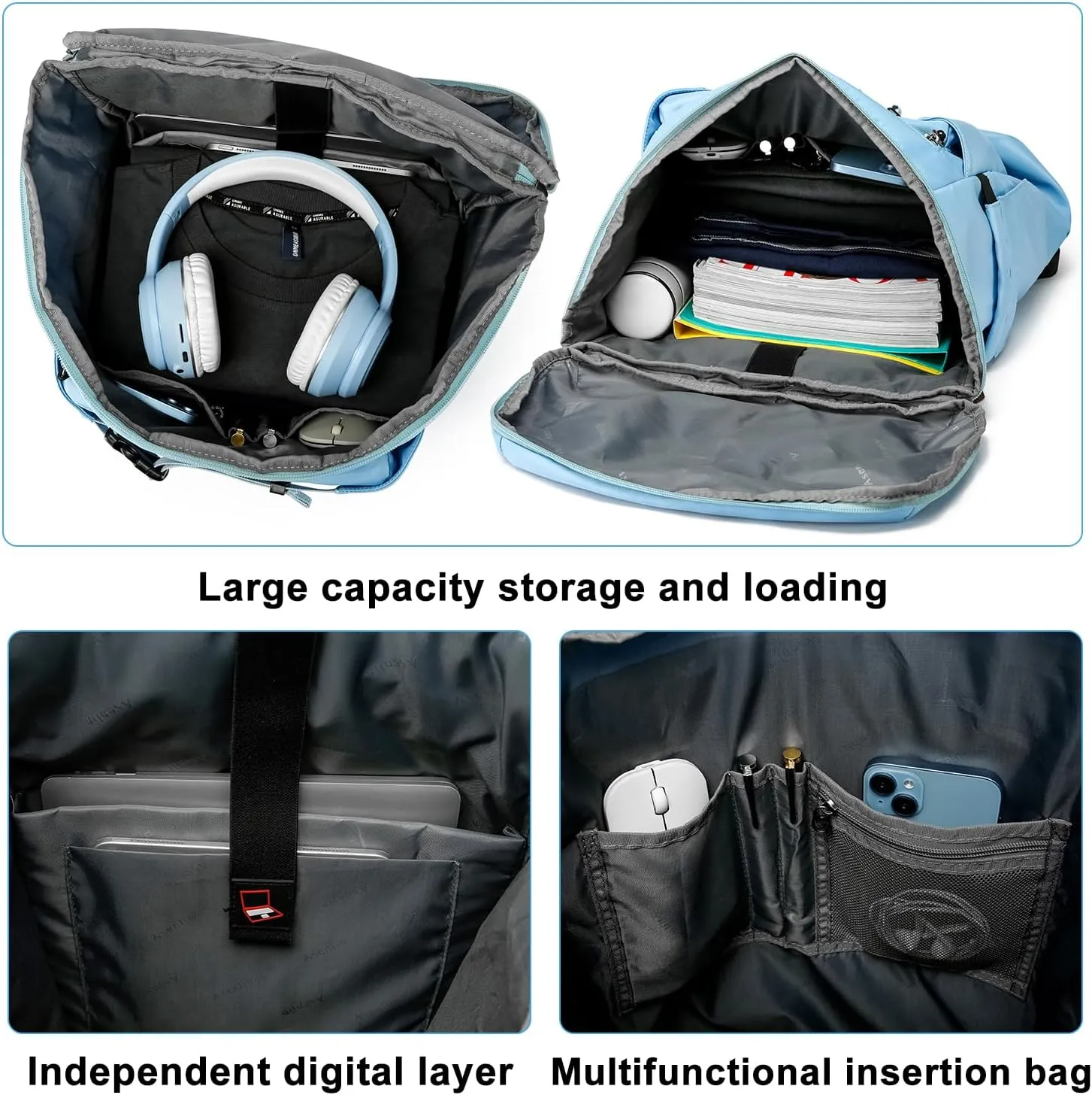 Asenlin Travel Backpack for Women Men，40L Extra Large Hiking Backpack，18 Inch Carry on Backpack Water Resistant for Casual Daypack Gym Backpack-LBLUE