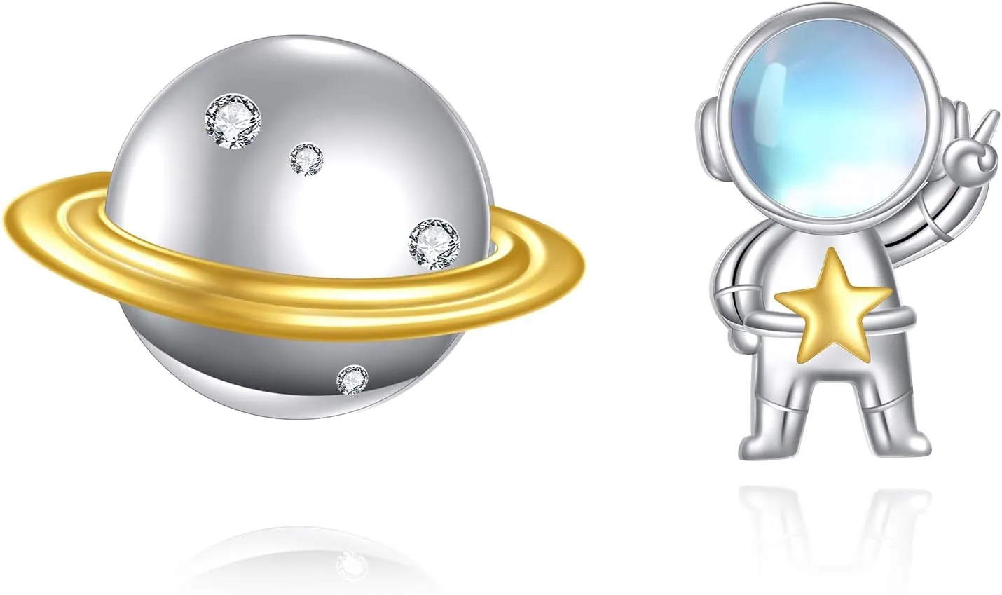 Astronaut Earrings 925 Sterling Silver Saturn Stud Earrings Moonstone Jewelry Gift for Women