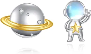 Astronaut Earrings 925 Sterling Silver Saturn Stud Earrings Moonstone Jewelry Gift for Women